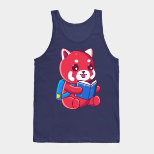 Cute school red panda reading book Tank Top